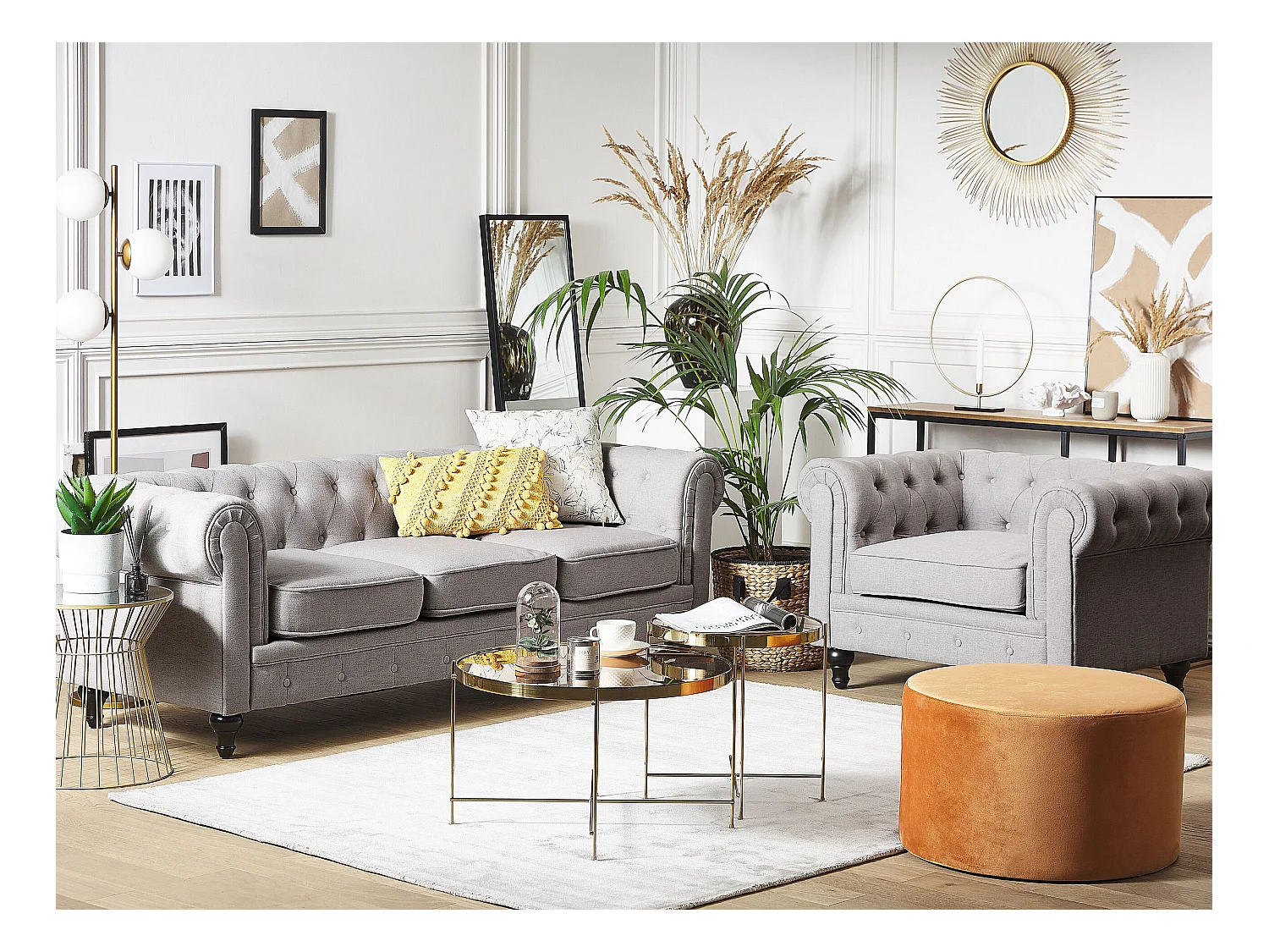 Bankenset CHESTERFIELD Stof Lichtgrijs 4-zitter