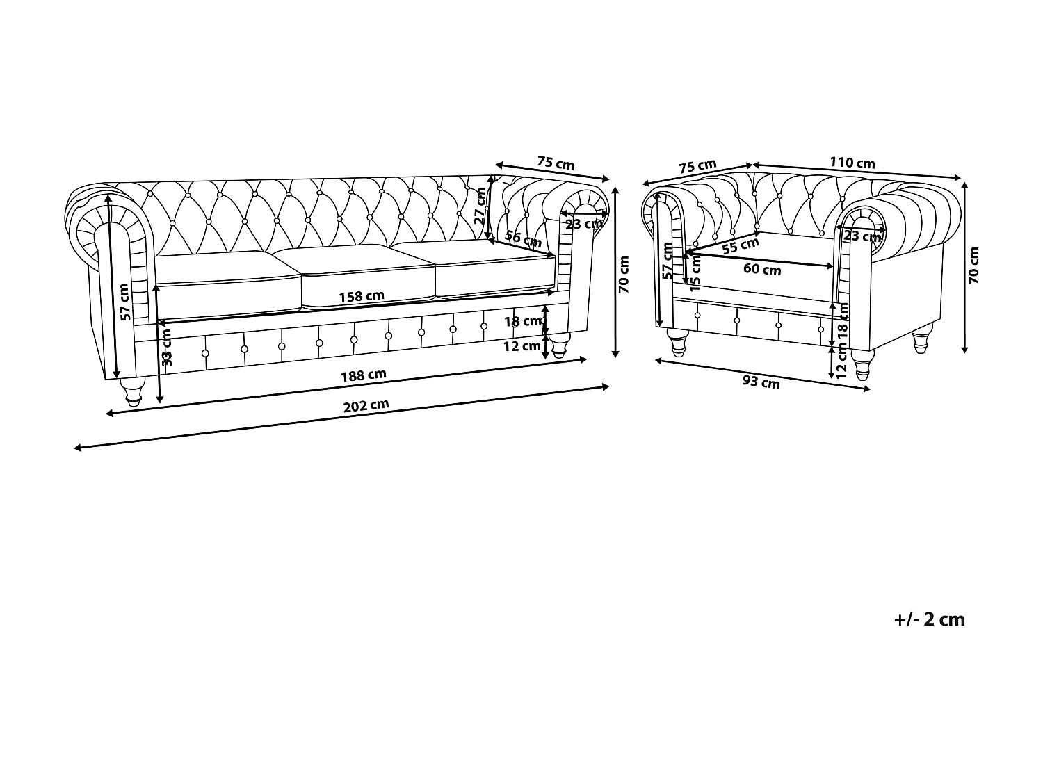 Bankenset CHESTERFIELD Stof Lichtgrijs 4-zitter