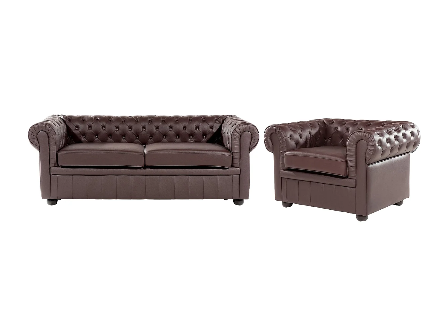 Ensemble de salon 4 places CHESTERFIELD Cuir Marron