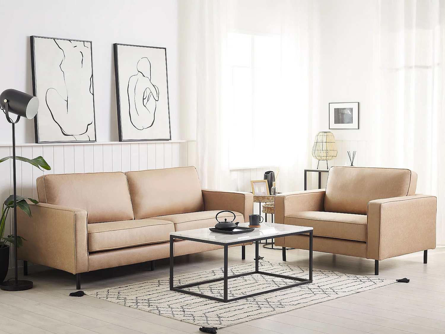 Ensemble de salon SAVALEN Cuir PU Beige 4 places