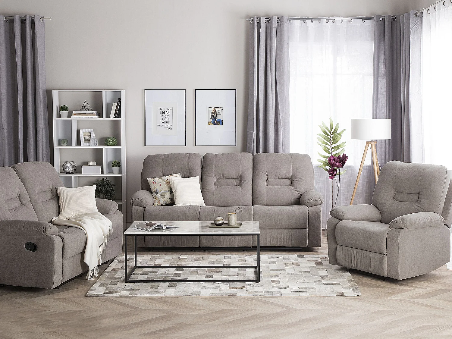 Ensemble de salon relax manuel 6 places BERGEN Tissu Taupe