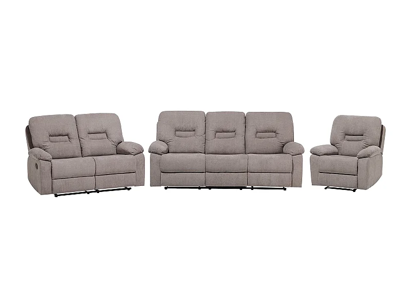 Ensemble de salon relax manuel 6 places BERGEN Tissu Taupe