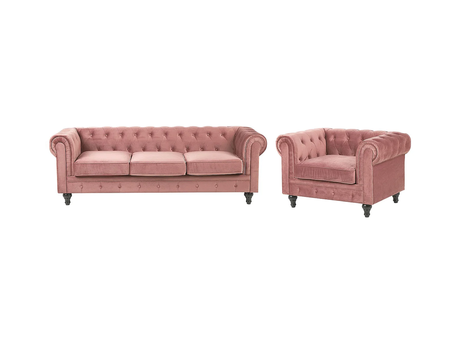 Bankenset CHESTERFIELD Fluweel Roze 4-zitter