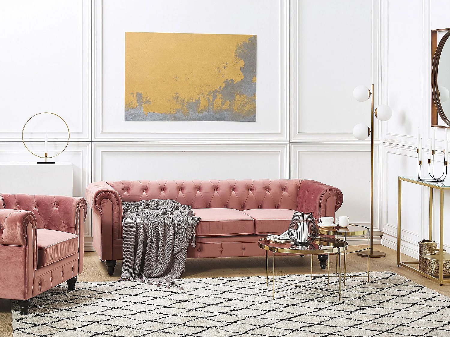 Bankenset CHESTERFIELD Fluweel Roze 4-zitter