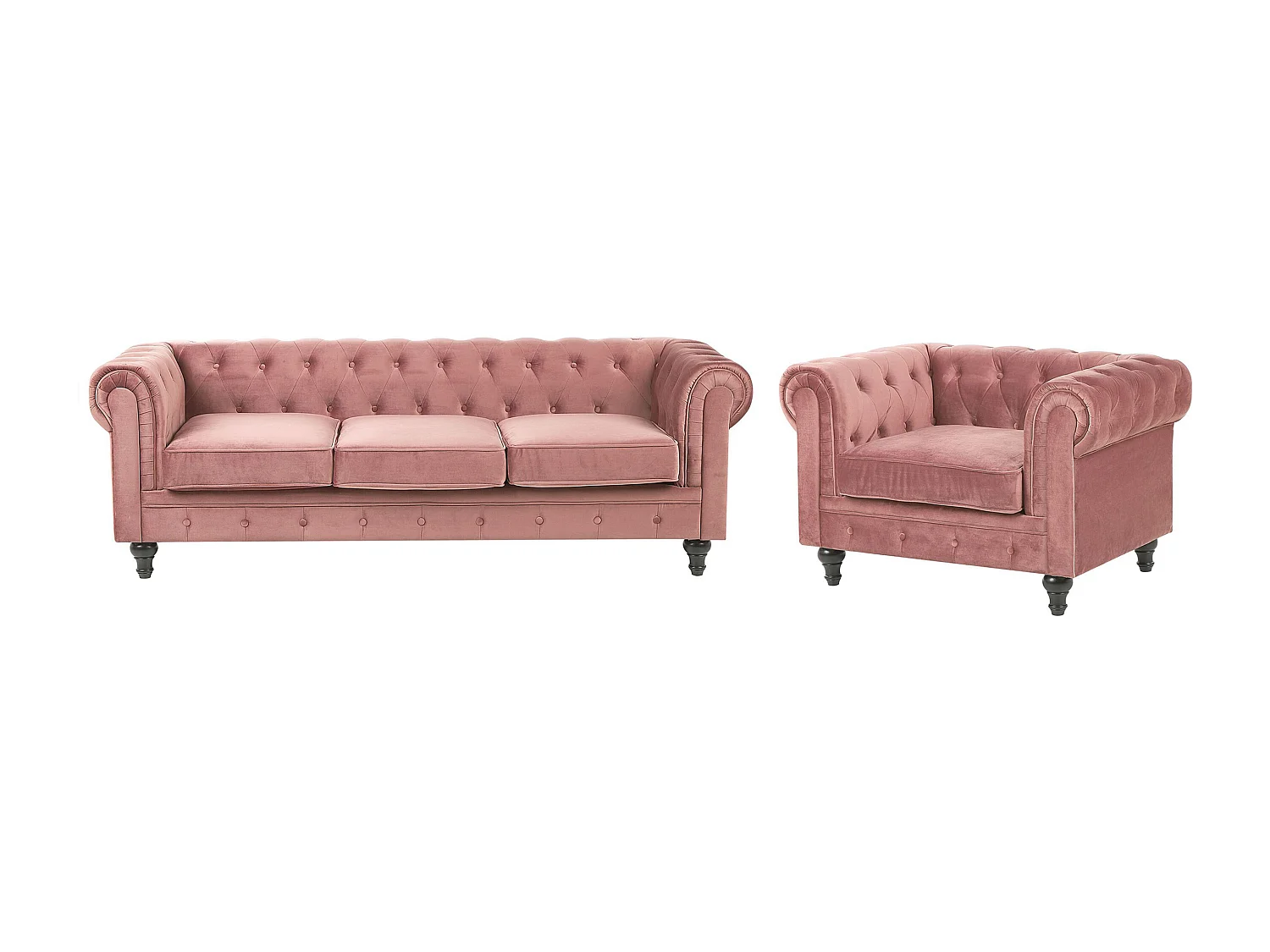 Bankenset CHESTERFIELD Fluweel Roze 4-zitter