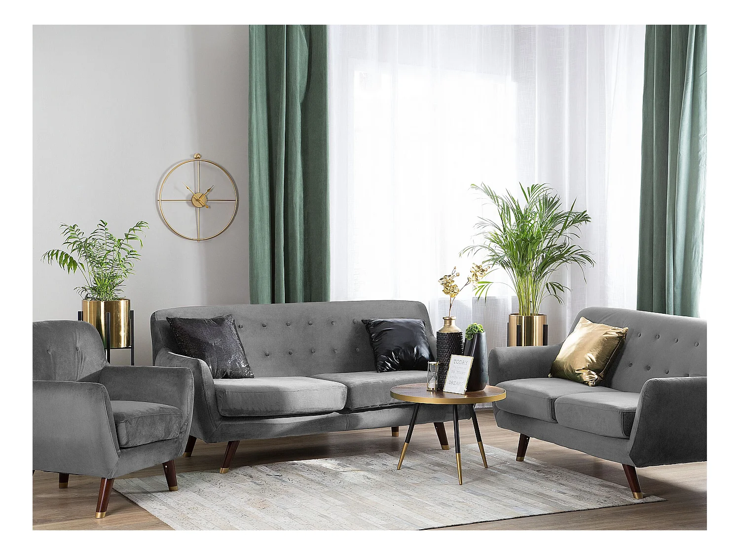 Modernes Sofa Set mit Sessel aus Samtstoff in Grau Bodo