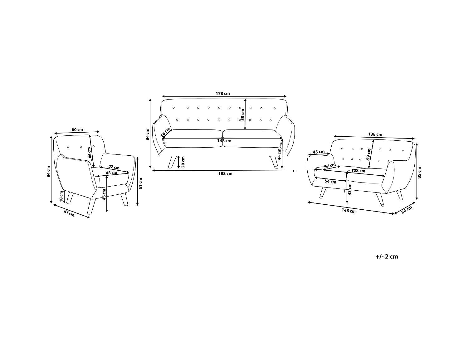 Modernes Sofa Set mit Sessel aus Samtstoff in Grau Bodo