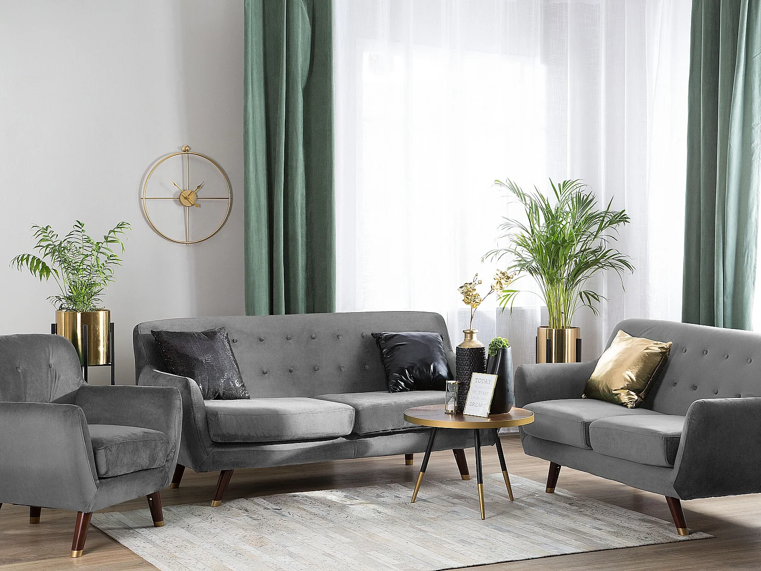 Ensemble de salon BODO Velours Gris 6 places