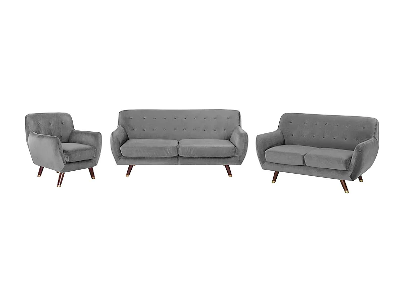 Modernes Sofa Set mit Sessel aus Samtstoff in Grau Bodo
