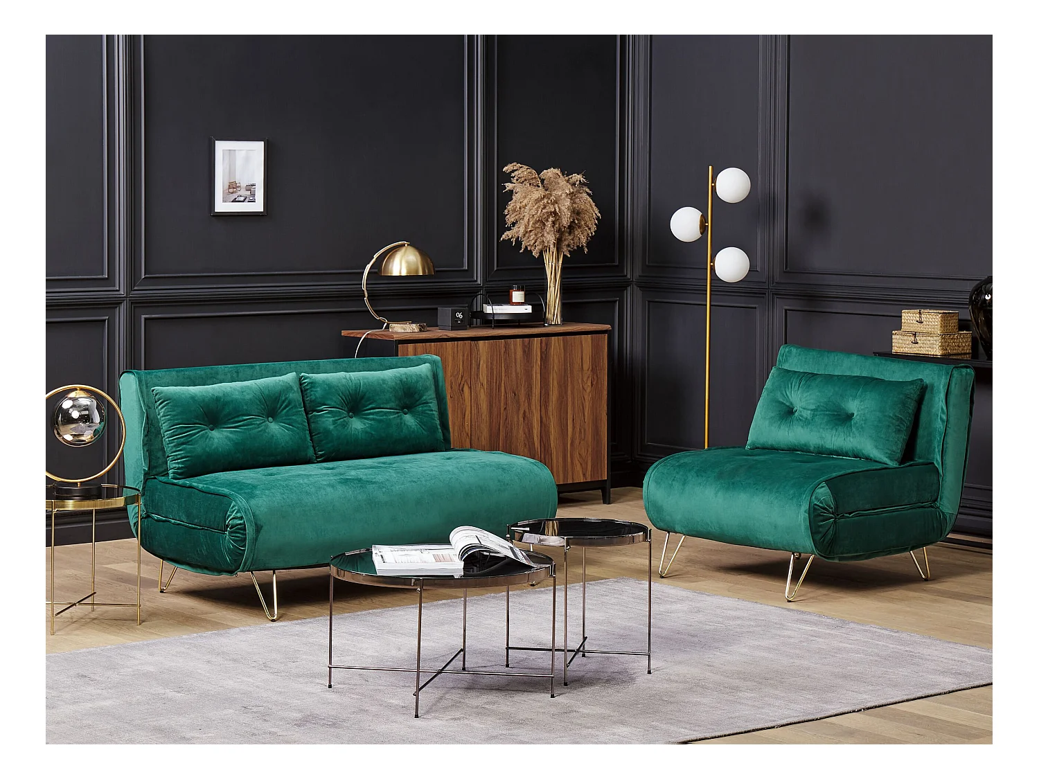 Ensemble de salon 3 places VESTFOLD Velours Vert foncé