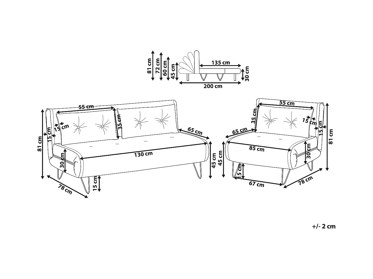 Ensemble de salon 3 places VESTFOLD Velours Vert foncé