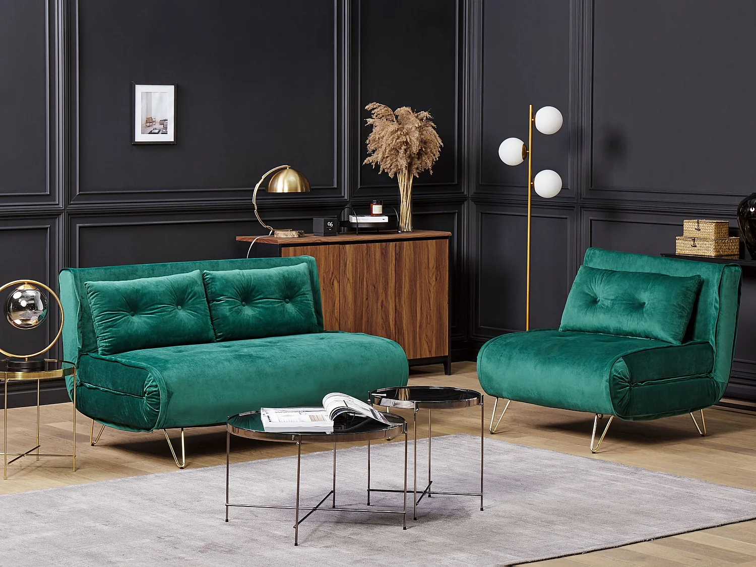 Ensemble de salon VESTFOLD Velours Vert foncé 3 places