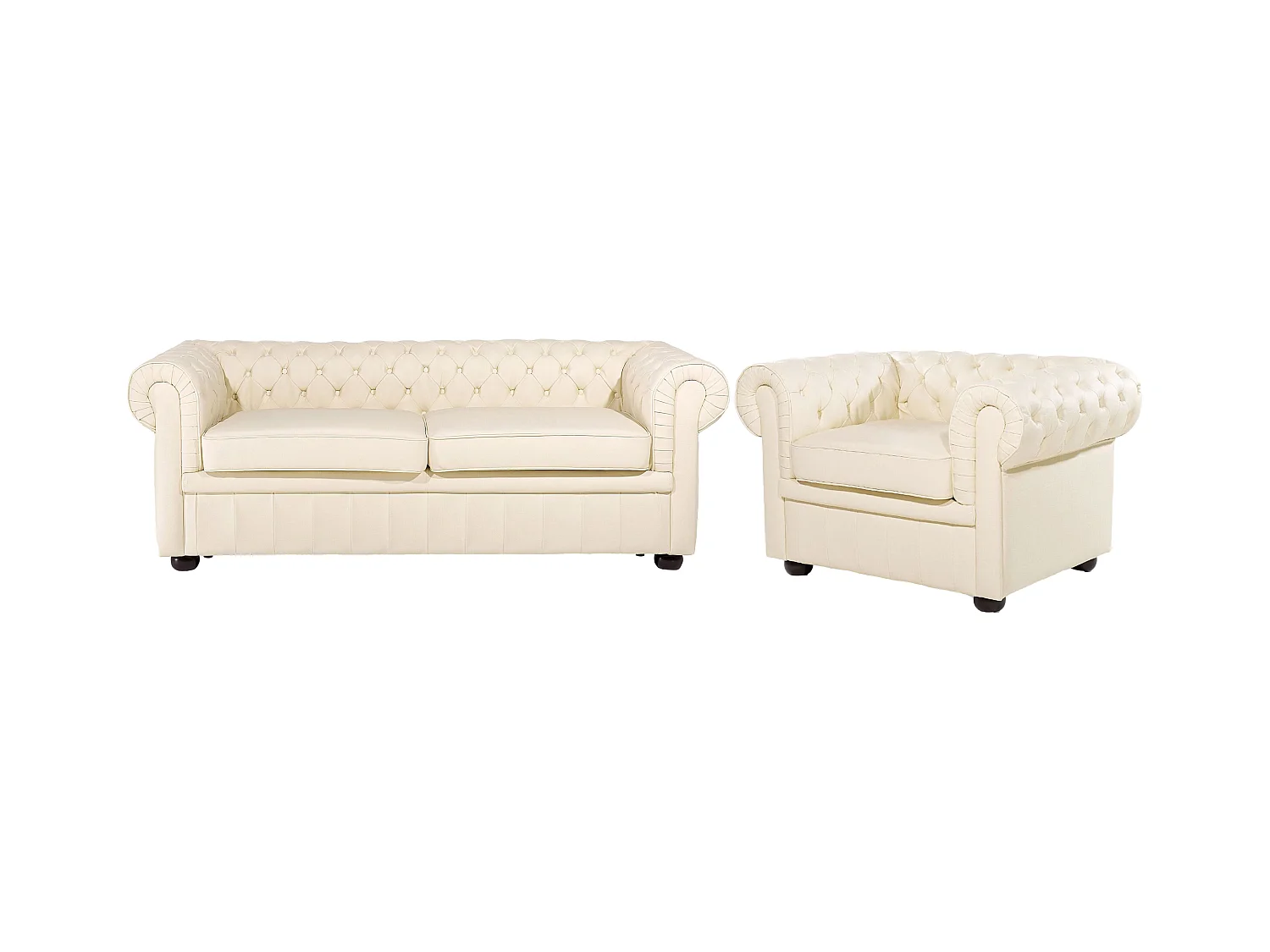 Ensemble de salon 4 places CHESTERFIELD Cuir Beige clair