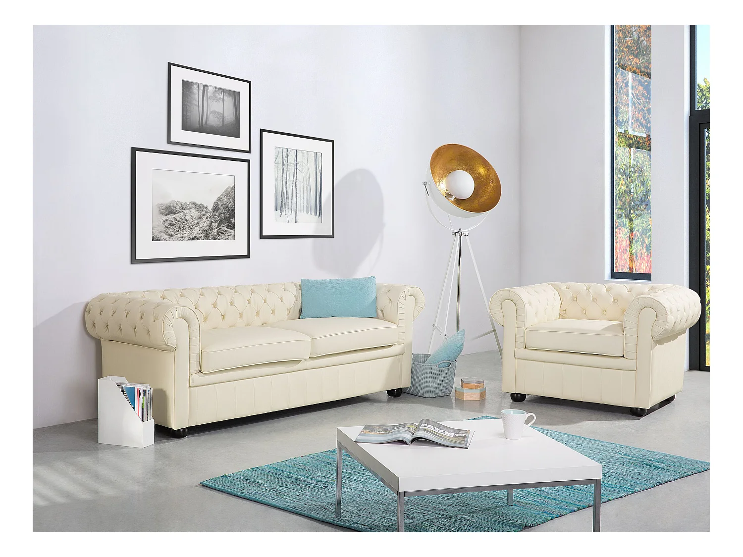 Ensemble de salon 4 places CHESTERFIELD Cuir Beige clair