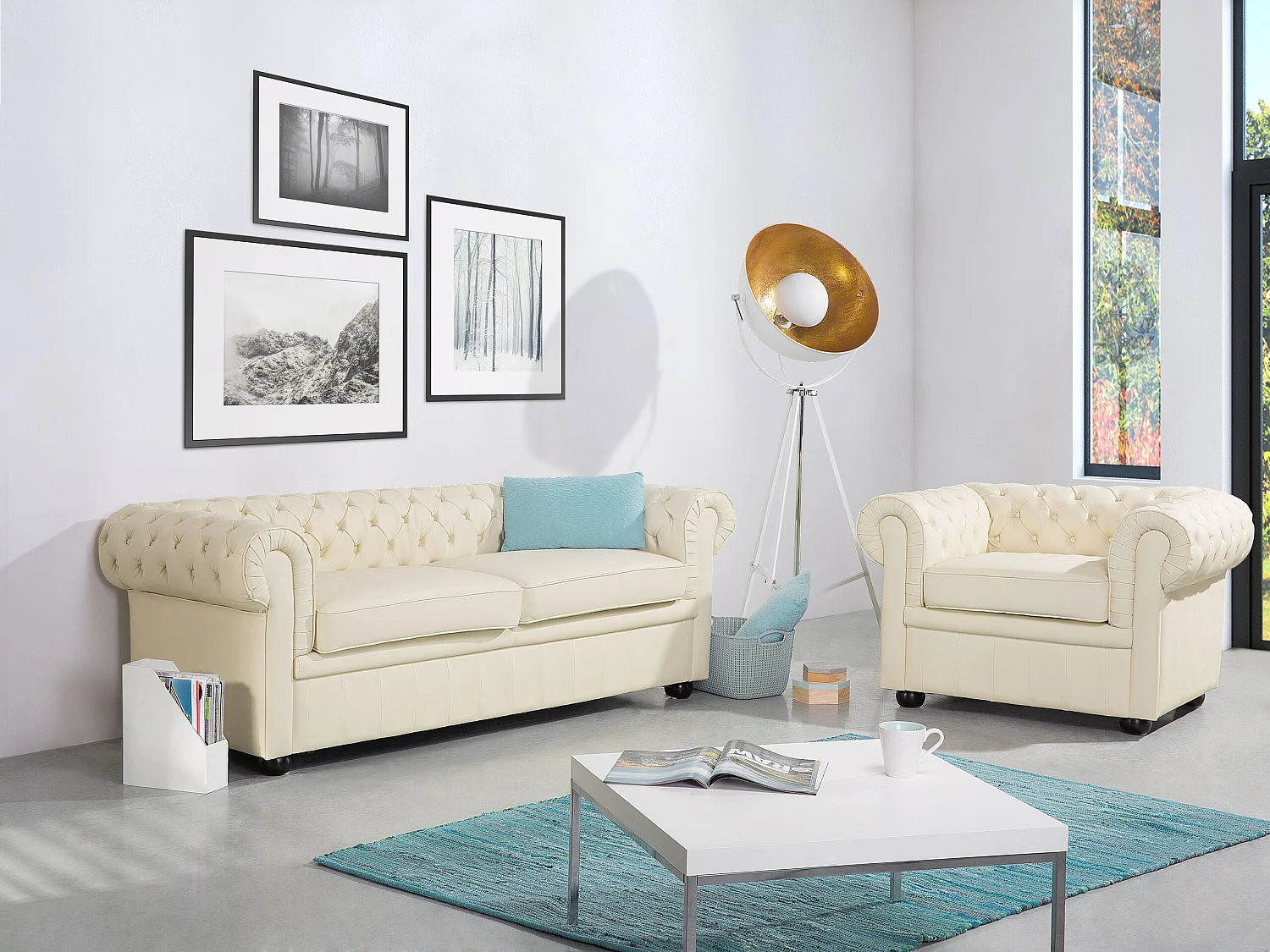 Ensemble de salon CHESTERFIELD Cuir Crème 4 places