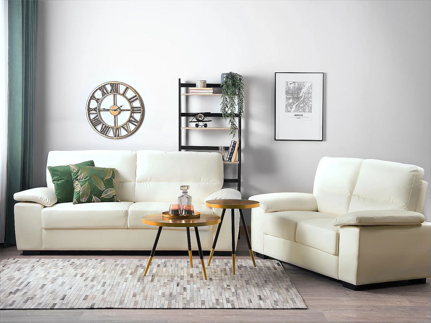 Ensemble de salon 5 places VOGAR Cuir PU Blanc cassé
