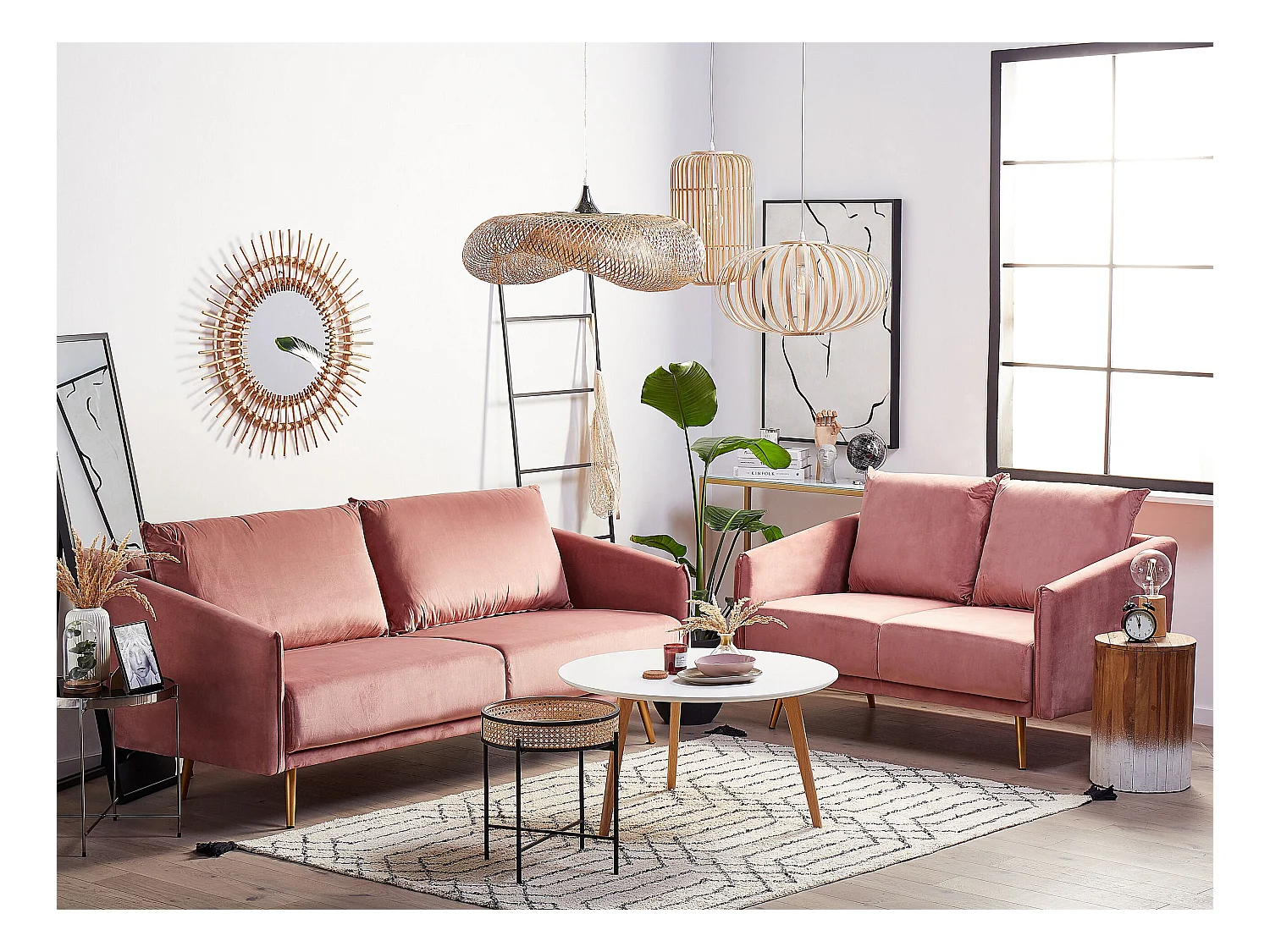 Bankenset MAURA Fluweel Roze 5-zitter