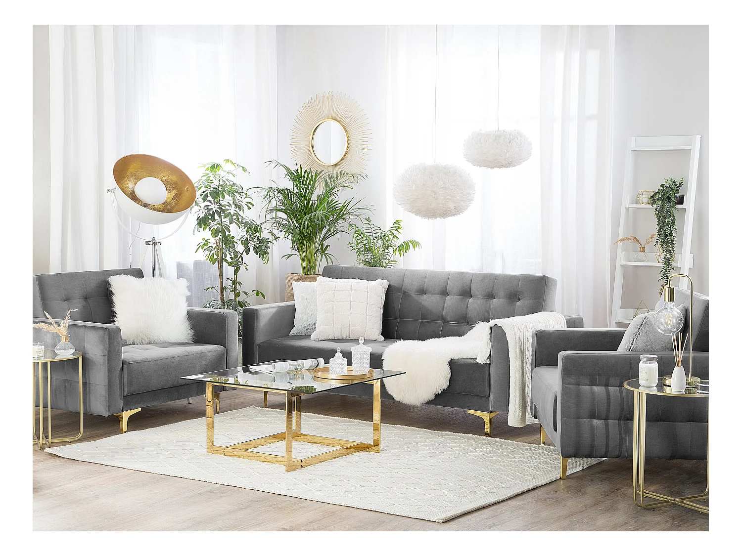 Komplet wypoczynkowy ABERDEEN Welur Szary dla 5 osób