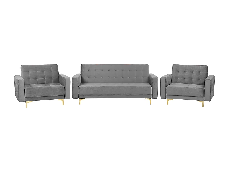 Couchgarnitur Samtstoff grau 3-Sitzer Schlafsofa und 2 Sessel Modern Aberdeen