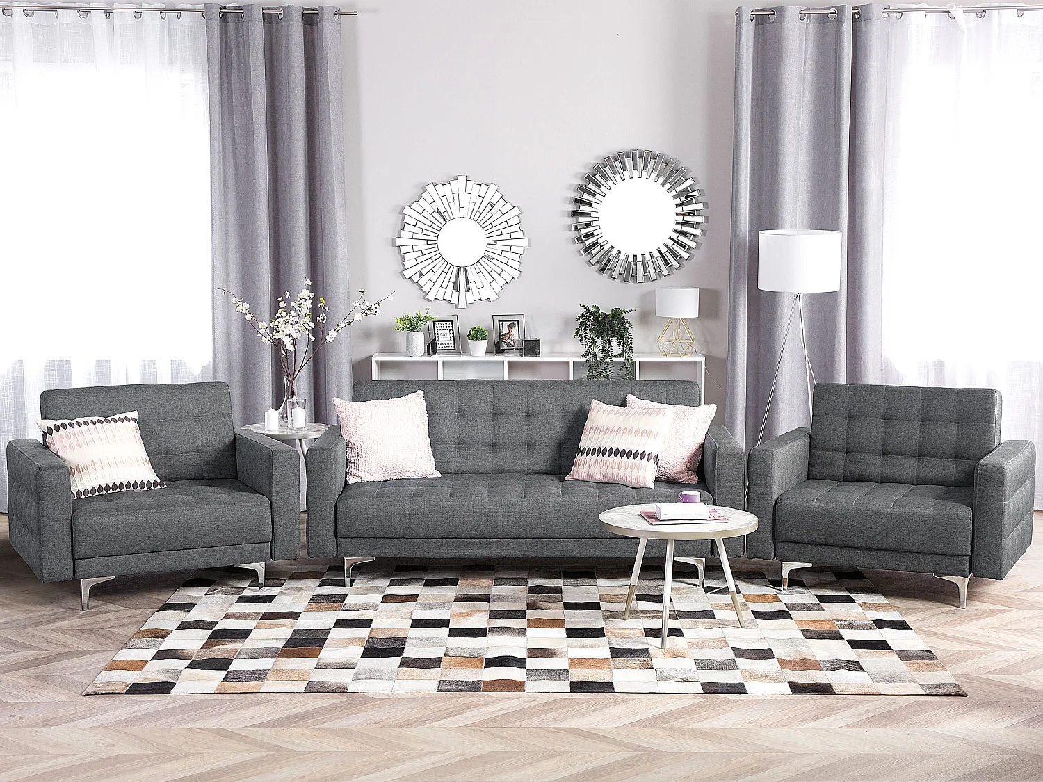 Set da salotto ABERDEEN Tessuto Grigio chiaro 5 posti