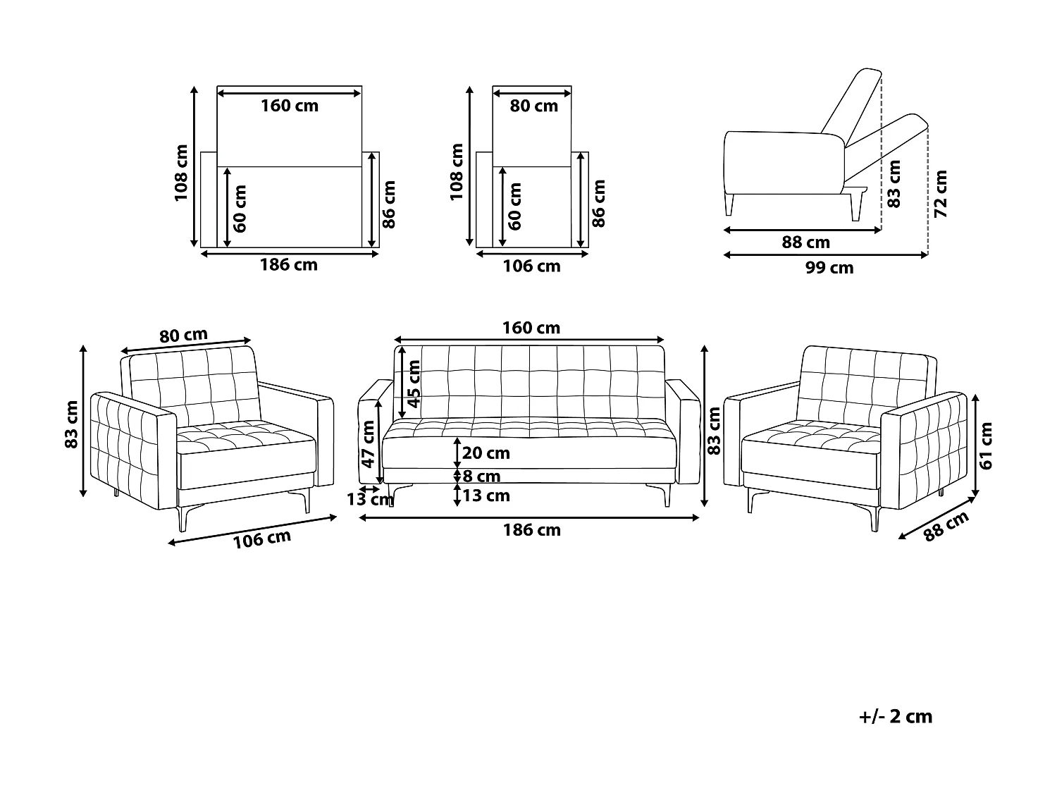 Set da salotto ABERDEEN Tessuto Grigio chiaro 5 posti