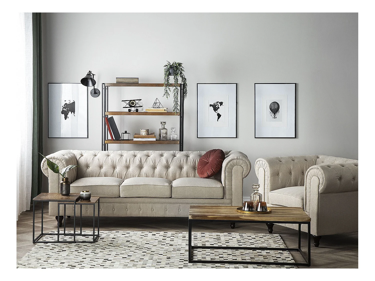 Bankenset CHESTERFIELD Stof Beige 4-zitter