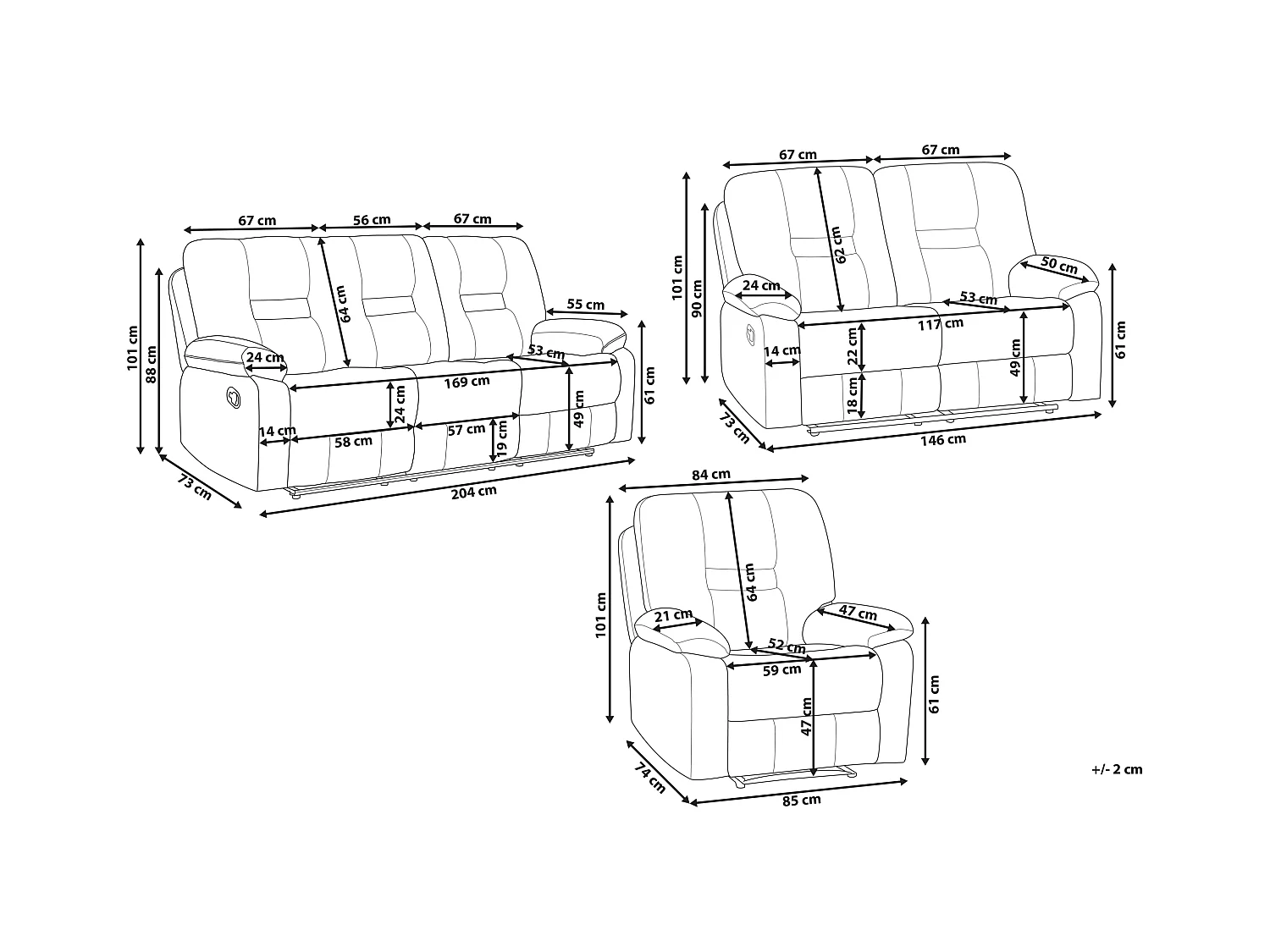 Ensemble de salon relax manuel 6 places BERGEN Cuir PU Blanc