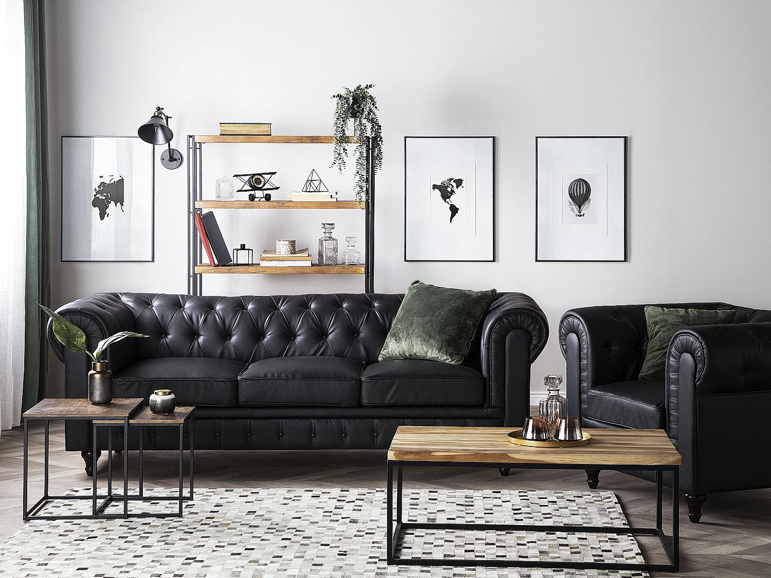Ensemble de salon 4 places CHESTERFIELD Cuir PU Noir