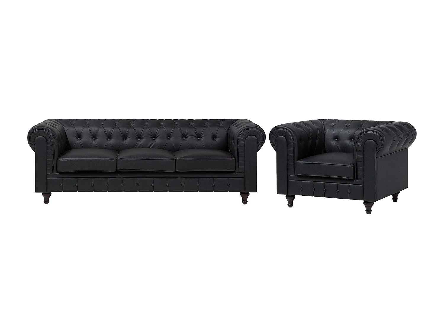 Ensemble de salon 4 places CHESTERFIELD Cuir PU Noir