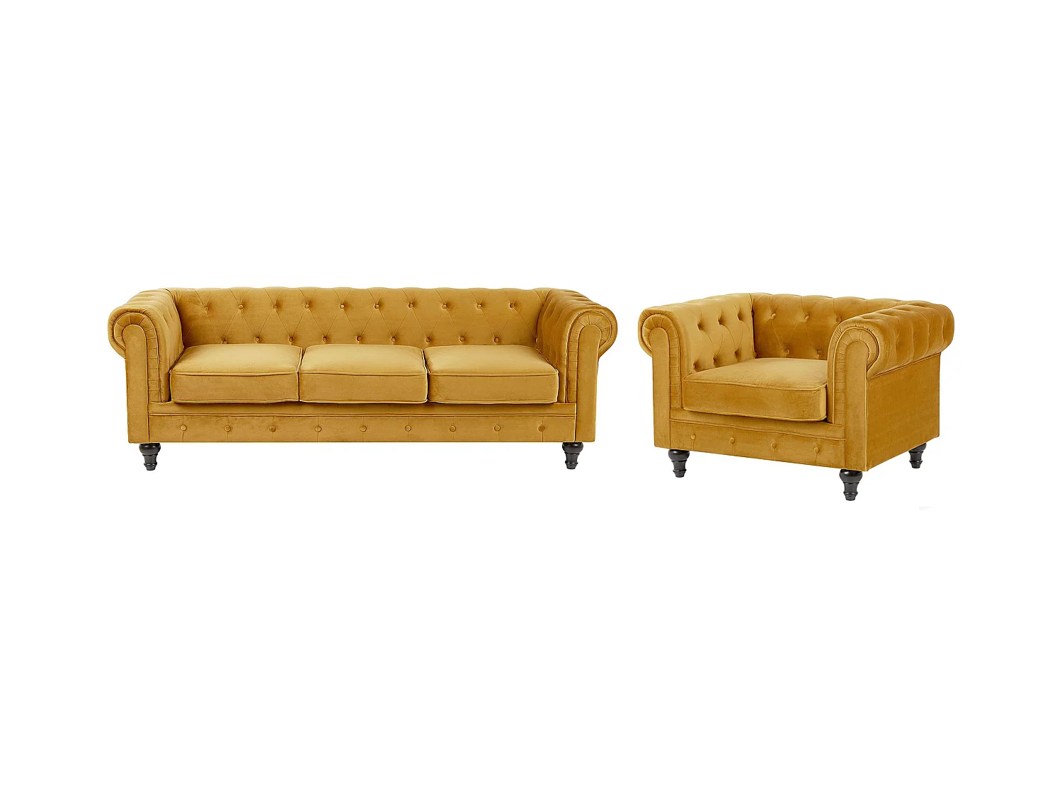 Ensemble de salon 4 places CHESTERFIELD Velours Moutarde