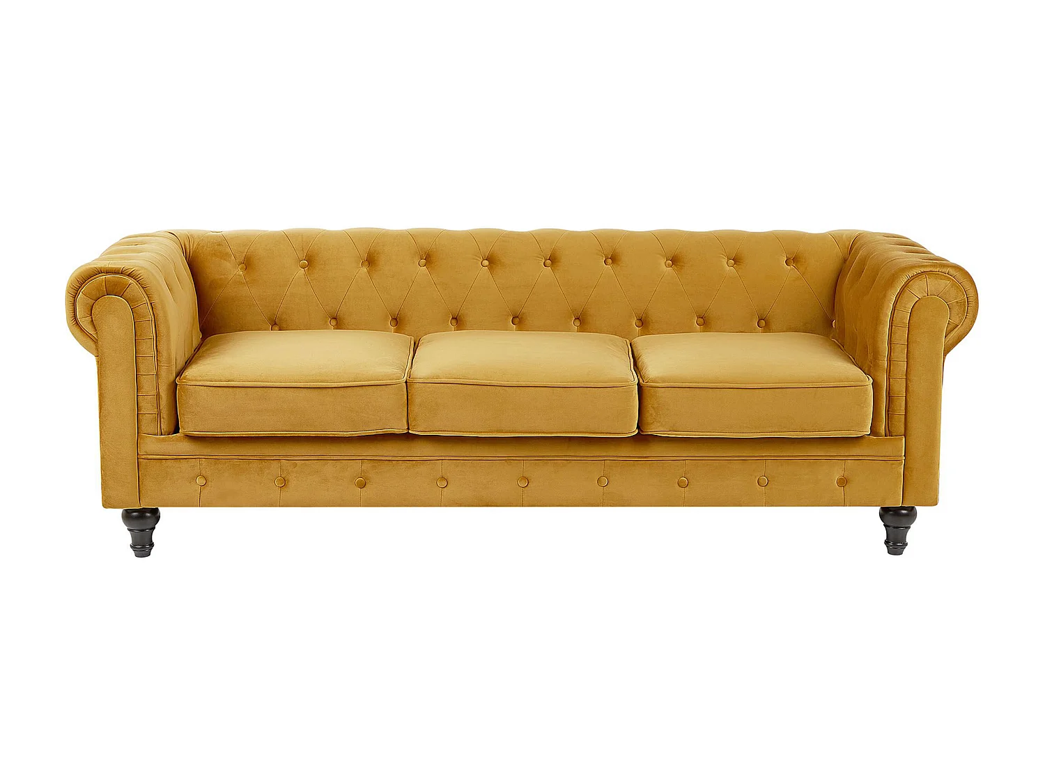 Bankenset CHESTERFIELD Fluweel Mosterdgeel 4-zitter