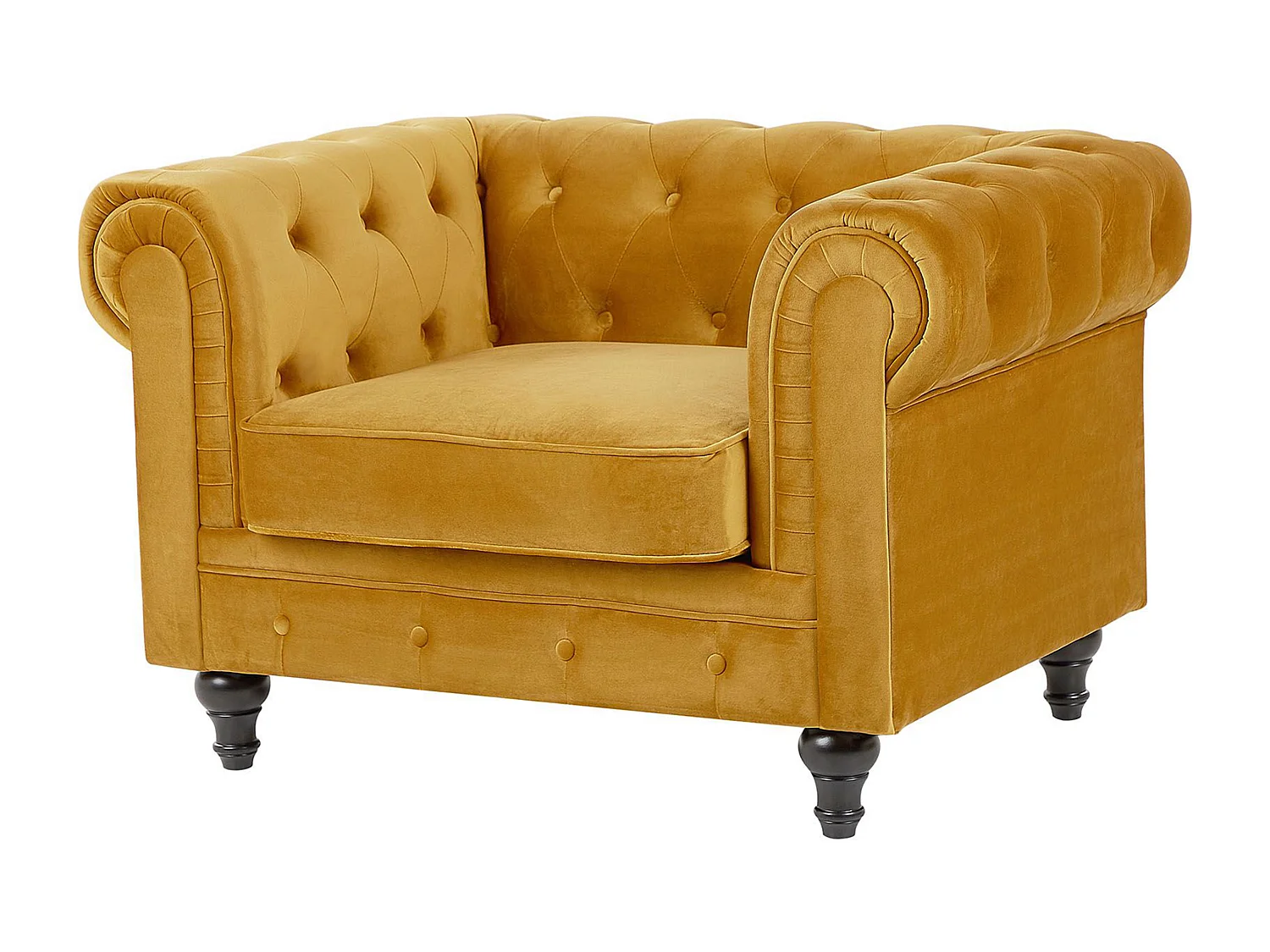 Bankenset CHESTERFIELD Fluweel Mosterdgeel 4-zitter