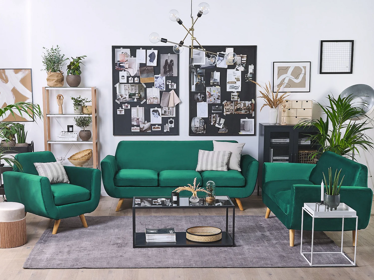 Ensemble de salon BERNES Velours Vert 6 places