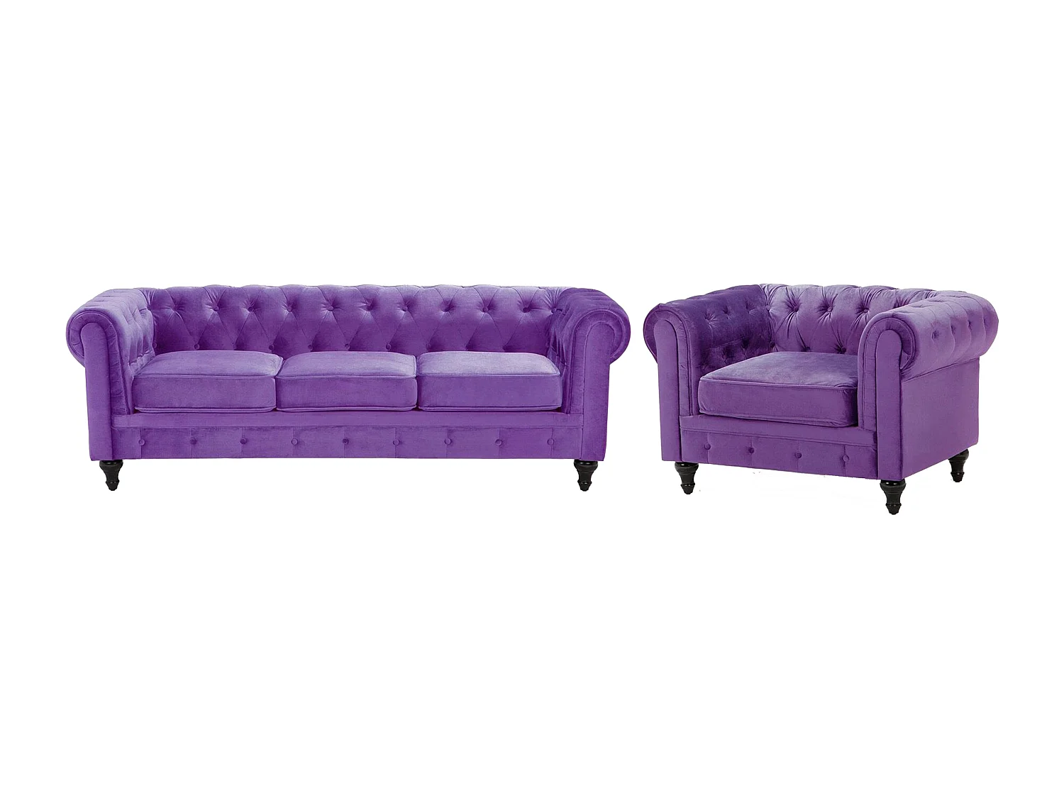 Sofa Set CHESTERFIELD Samtstoff Violett 4-Sitzer