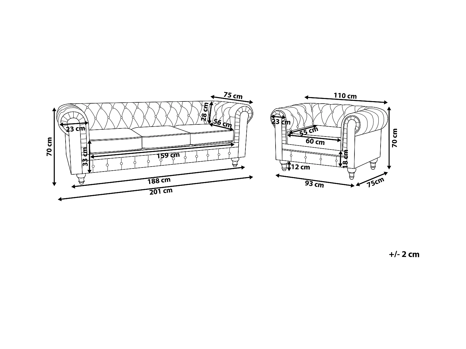 Sofa Set CHESTERFIELD Samtstoff Violett 4-Sitzer