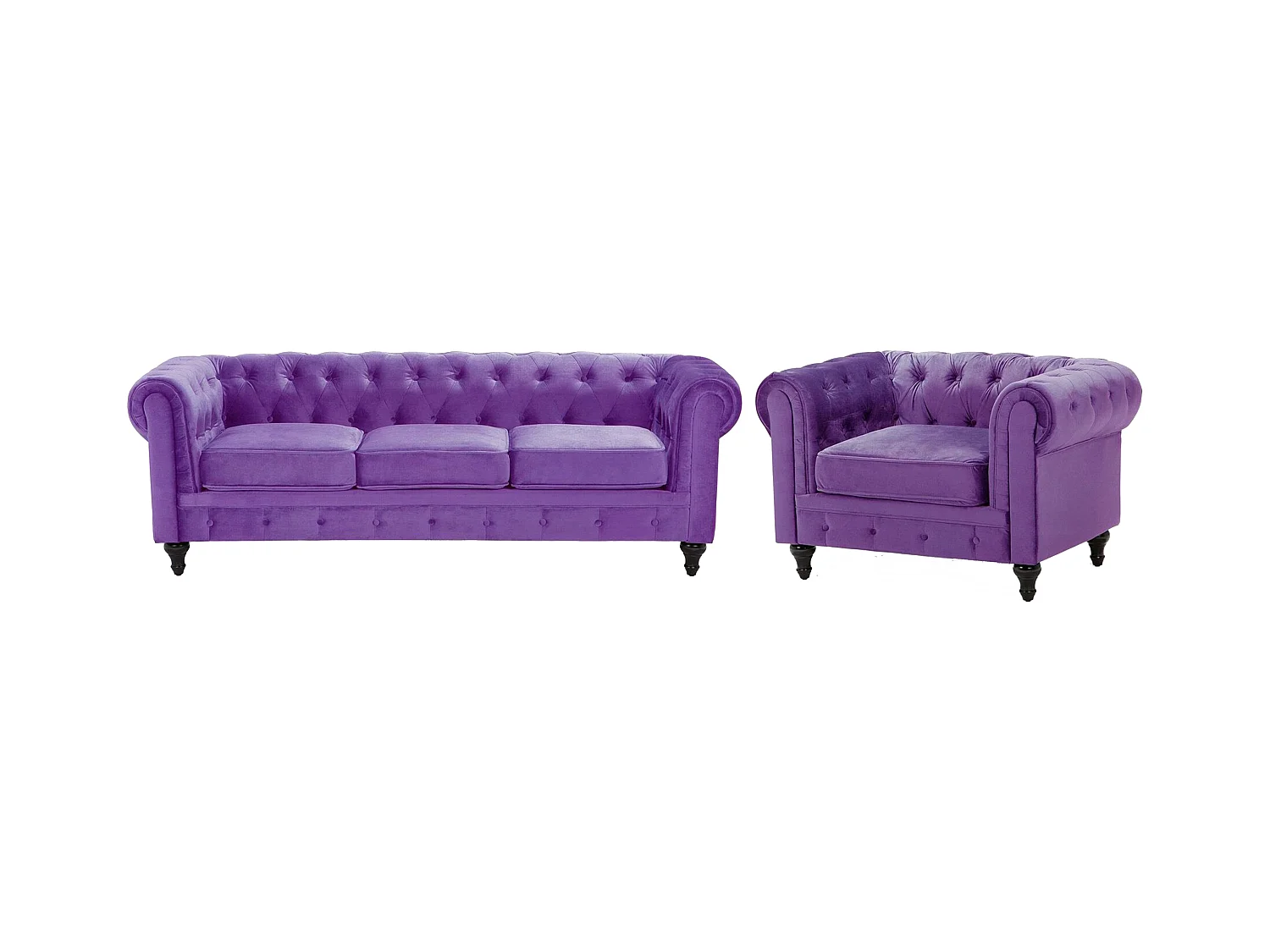 Ensemble de salon 4 places CHESTERFIELD Velours Violet