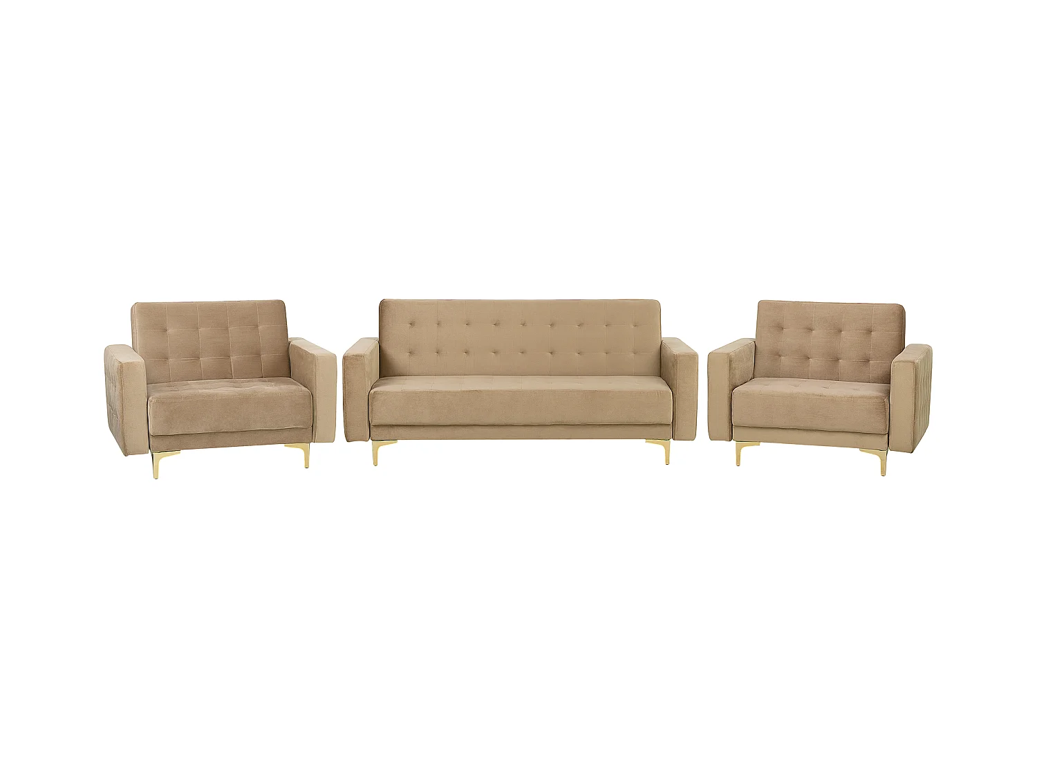 Ensemble de salon 5 places ABERDEEN Velours Beige sable