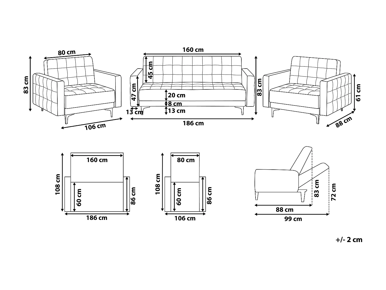 Ensemble de salon 5 places ABERDEEN Velours Beige sable