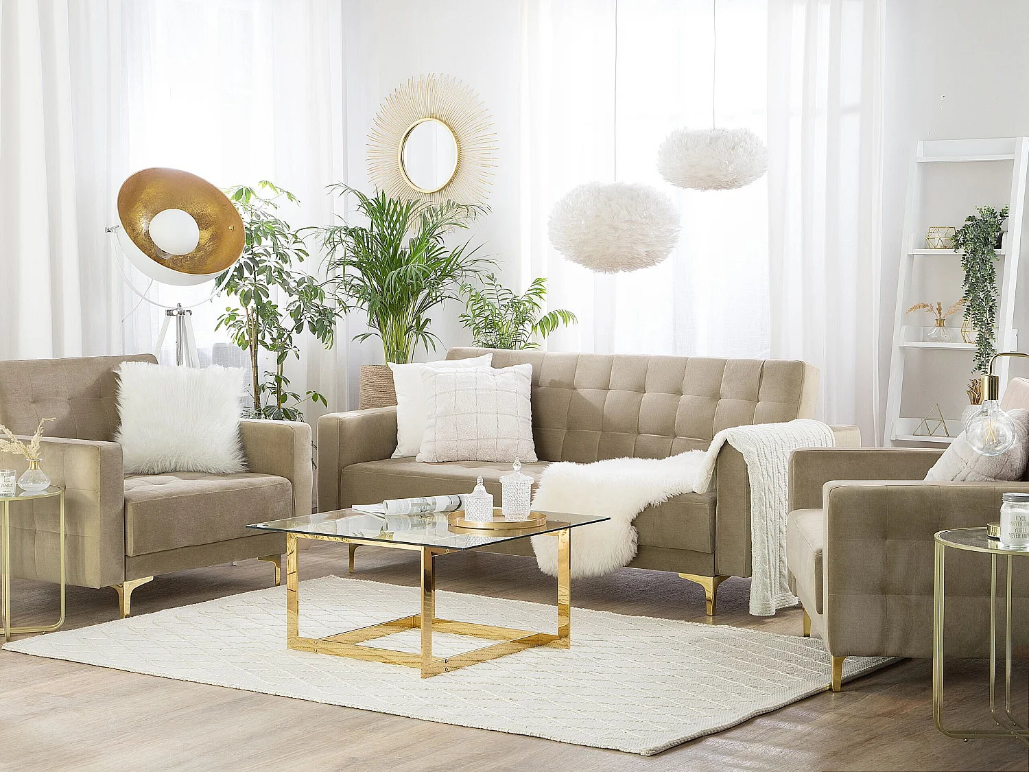 Ensemble de salon 5 places ABERDEEN Velours Beige sable