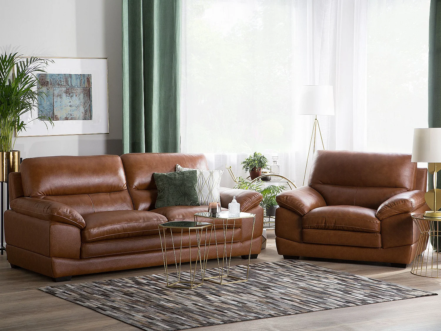 Ledersessel Ledersofa Goldbraun modernes Wohnzimmer-Set Horten