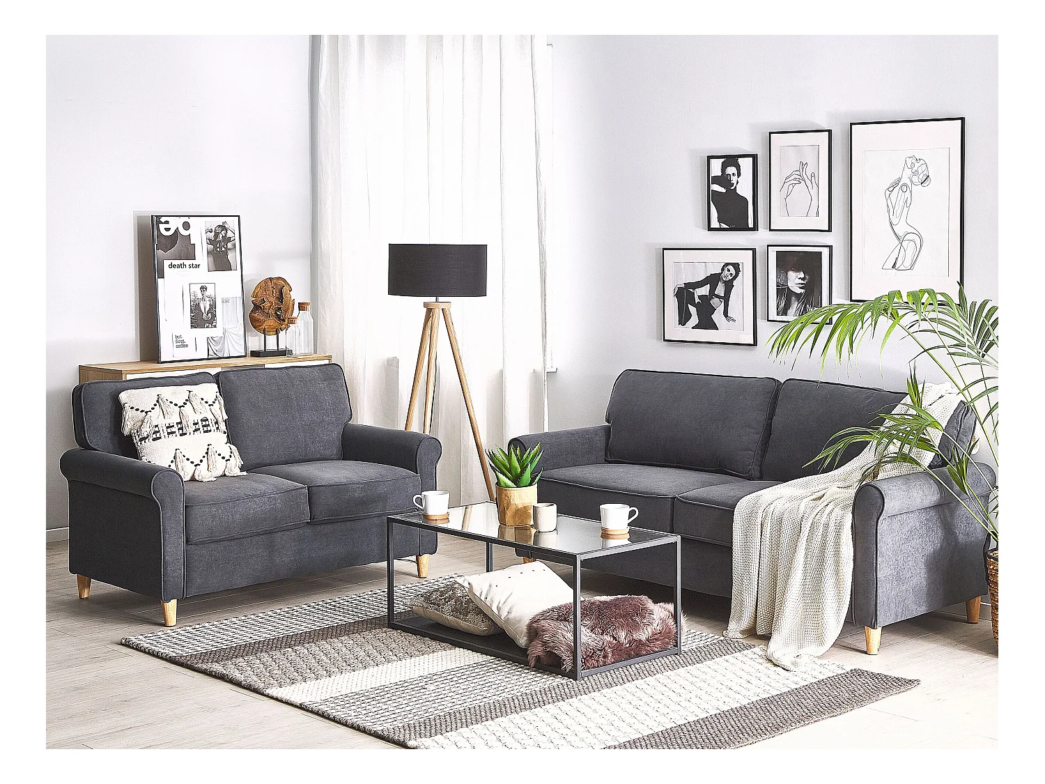 Ensemble de salon 5 places RONNEBY Velours Gris foncé