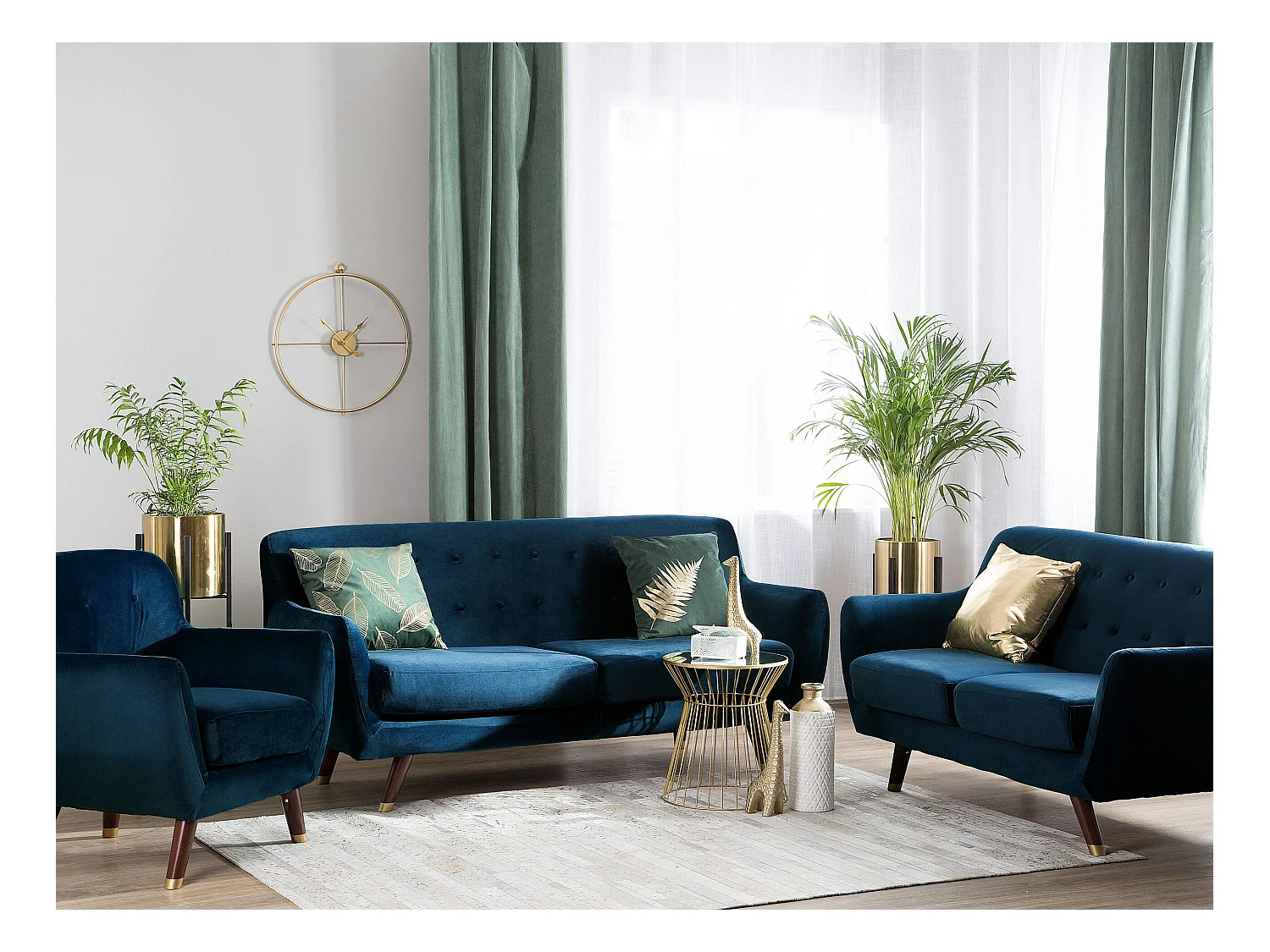 Sofa Set Samtstoff marineblau 6-Sitzer BODO
