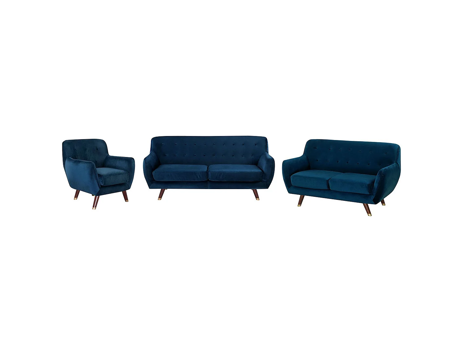 Ensemble canapés et fauteuil en velours bleu marine 6 places BODO