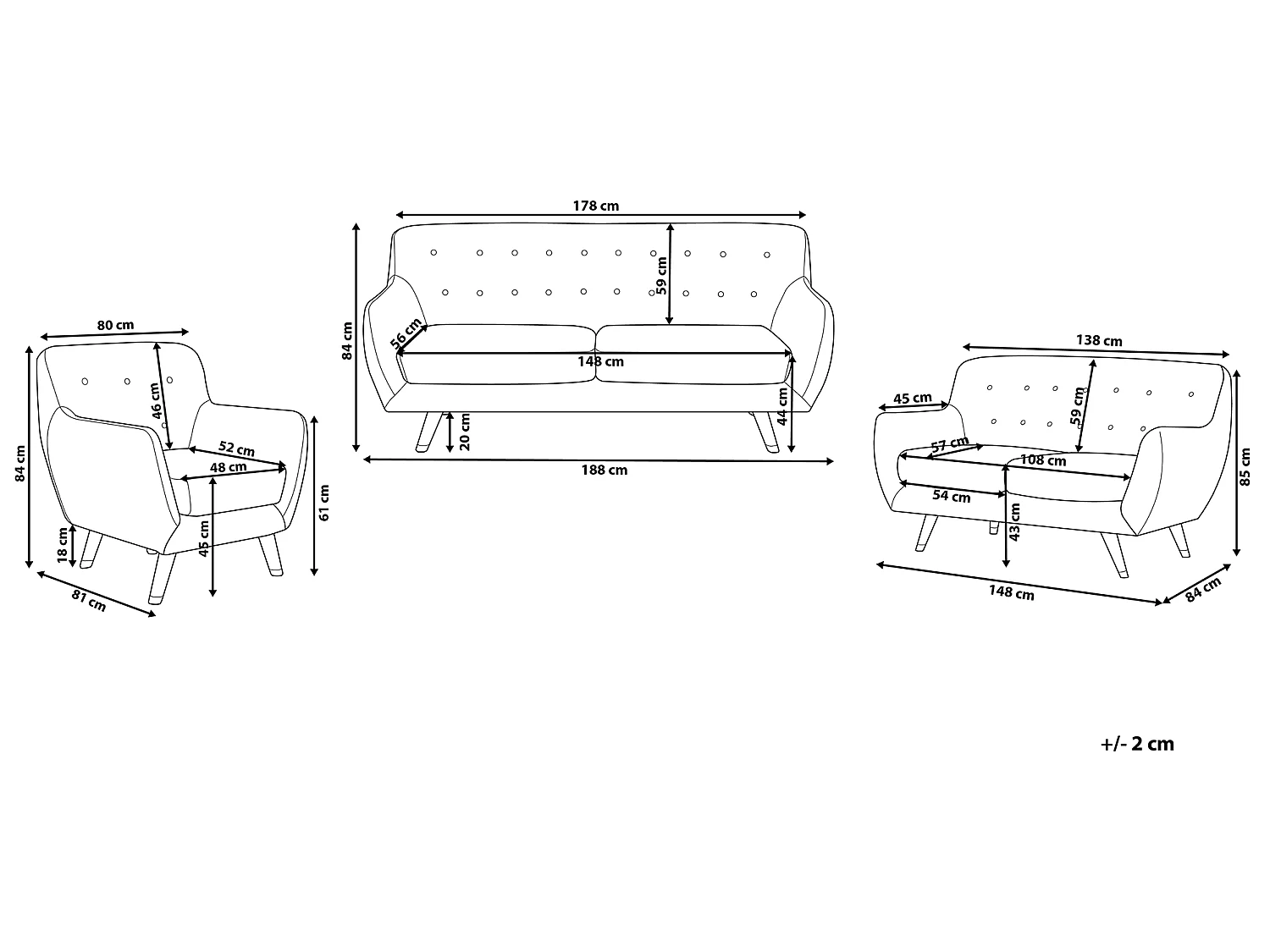 Ensemble canapés et fauteuil en velours bleu marine 6 places BODO