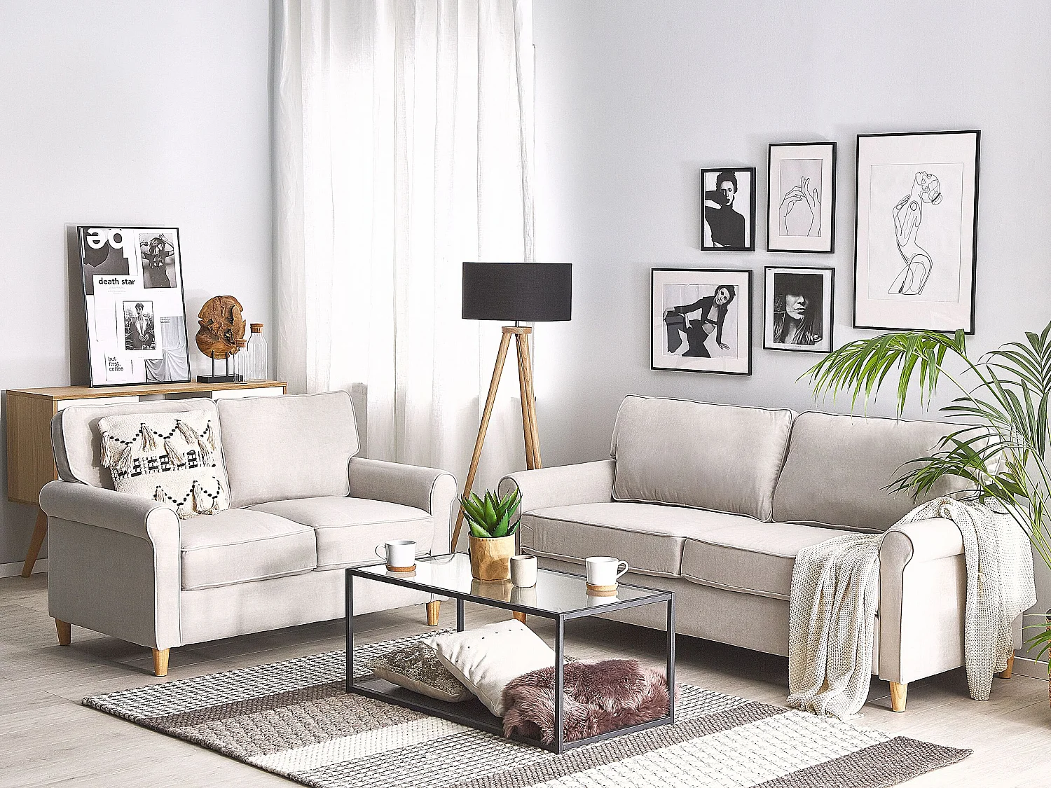 Sofa Set Samtstoff beige 5-Sitzer RONNEBY