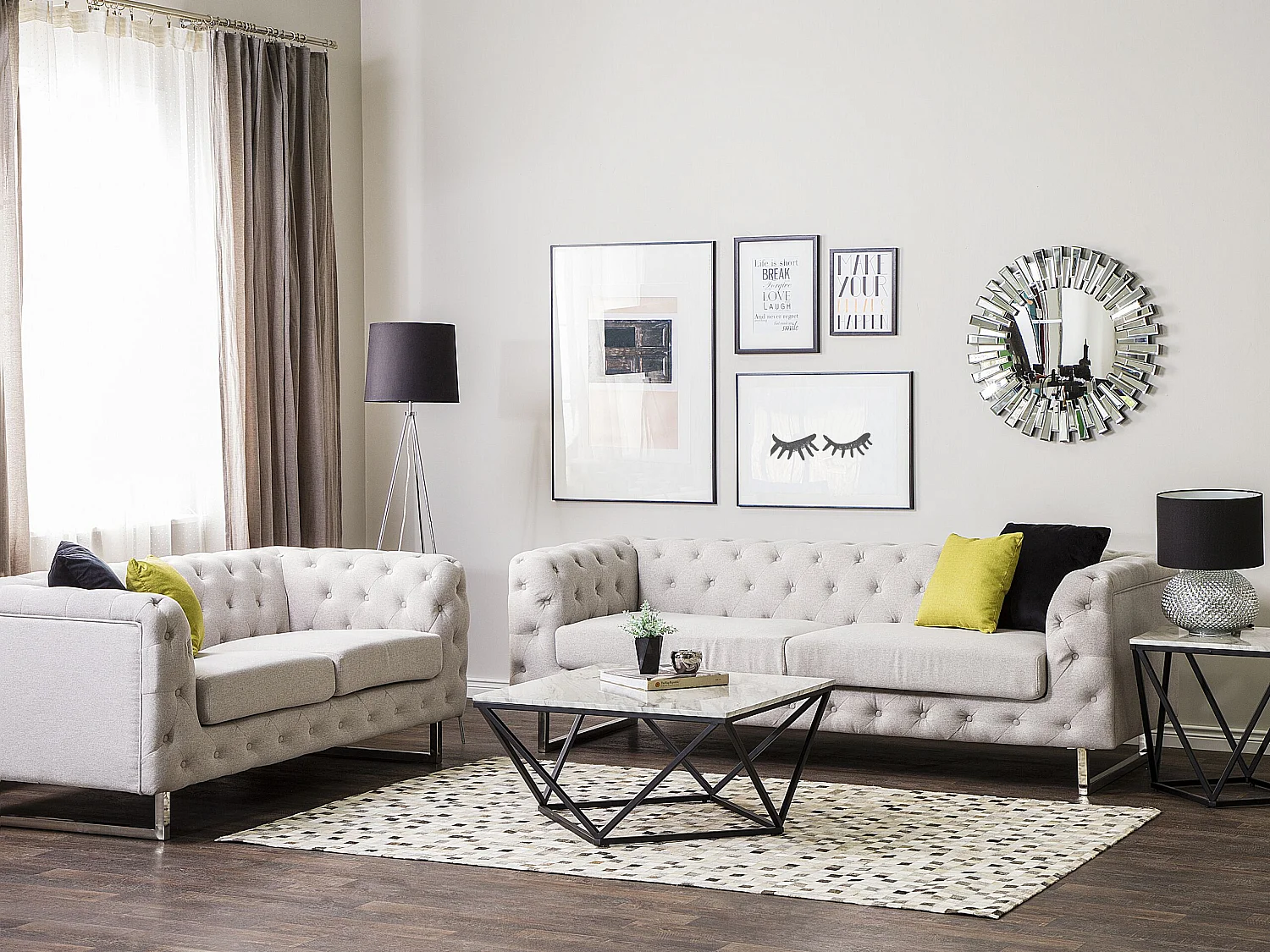 Ensemble de salon 5 places VISSLAND Tissu Beige clair