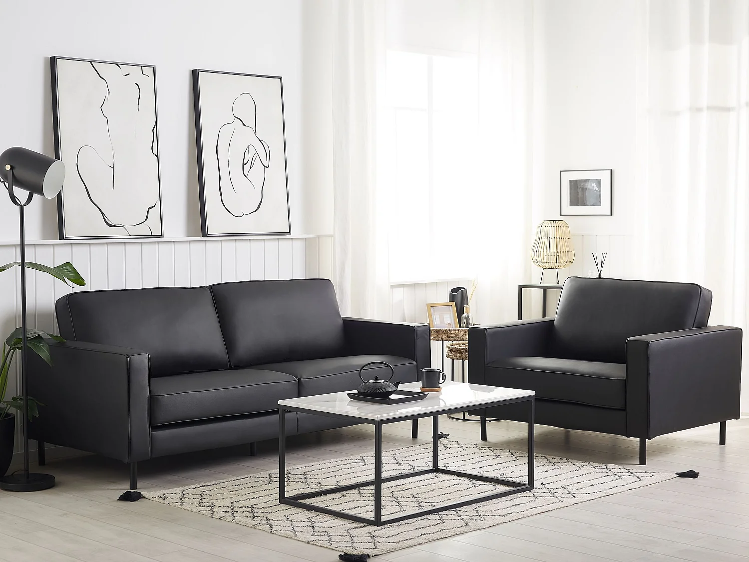 Ensemble de salon SAVALEN Cuir Noir 4 places