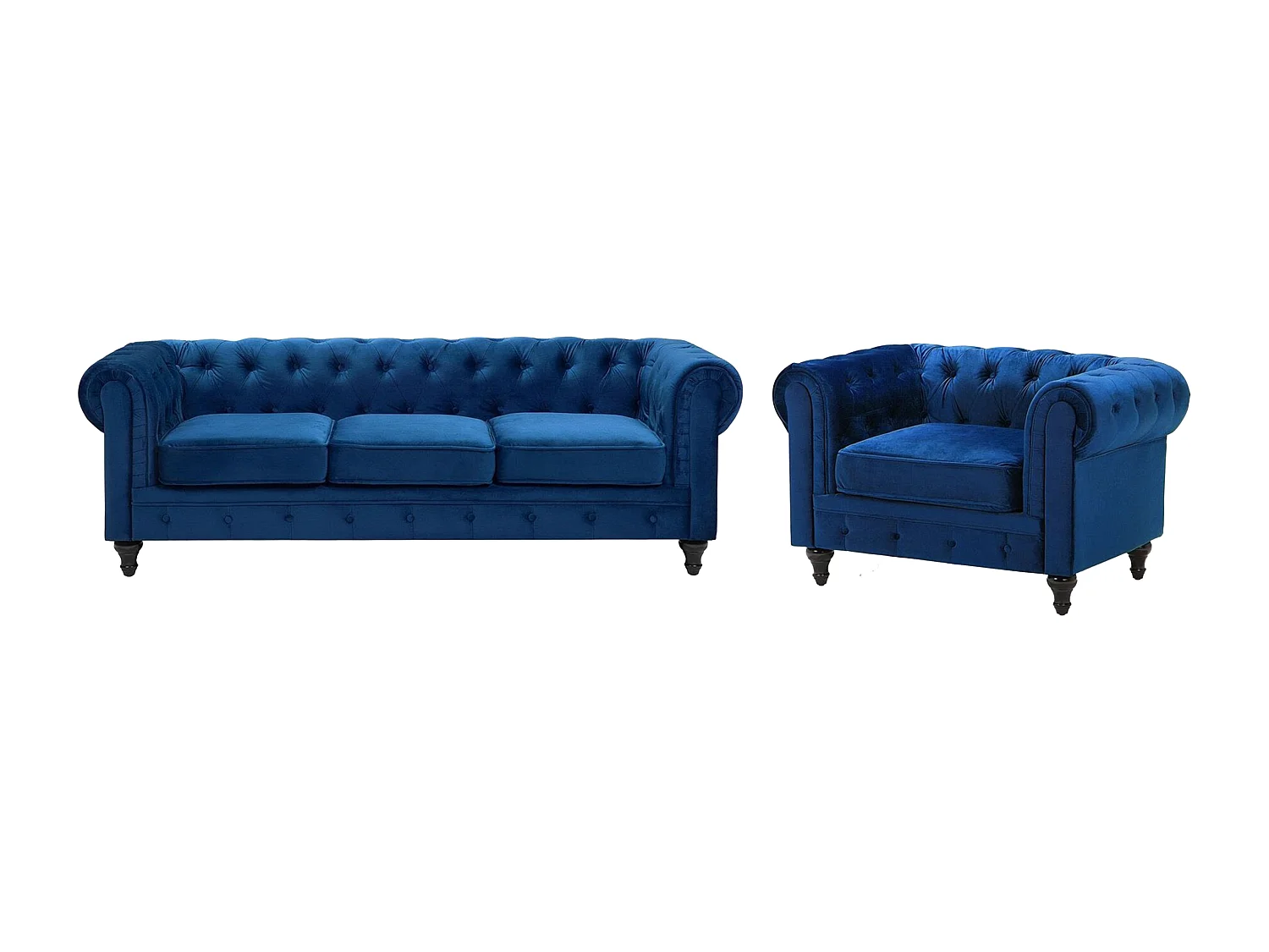 Ensemble de salon CHESTERFIELD Velours Bleu marine 4 places