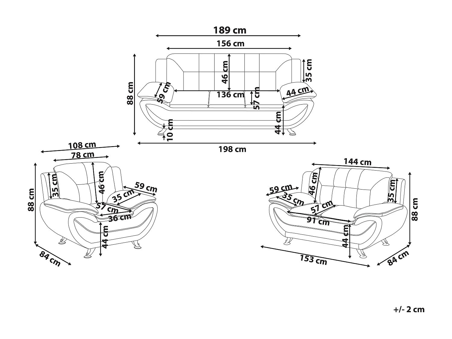Ensemble de salon 6 places LEIRA Cuir PU Gris