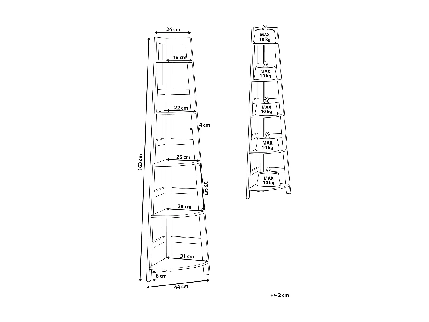 Estante de canto de 5 níveis BEXLEY 163 cm Preto
